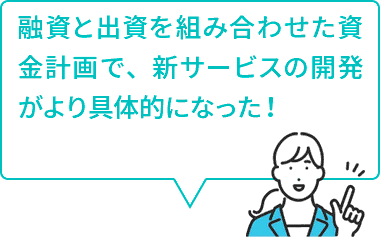 融資と出資を組み合わせた資金計画で、新サービスの開発がより具体的になった！