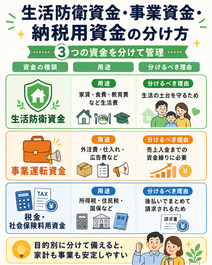生活防衛資金・事業資金・納税用資金を分け方