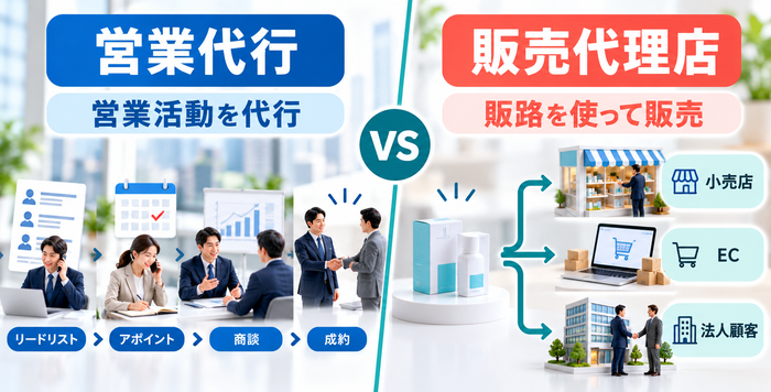 営業活動を代行する営業代行と販路を使って販売する販売代理店の比較