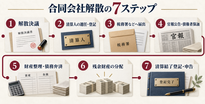 合同会社の解散決議から清算結了登記までの7つの手続き