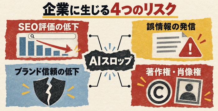 AIスロップが企業にもたらすSEO評価・誤情報・信頼・著作権のリスク