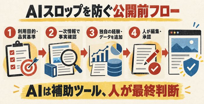 AIスロップを防ぐための事実確認から人による編集・承認までの公開前フロー
