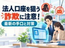 法人口座を狙う詐欺への注意を呼びかけるイメージ