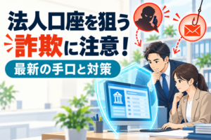 法人口座を狙う詐欺への注意を呼びかけるイメージ