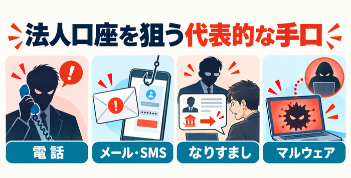 電話・メール・なりすまし・マルウェアによる法人口座詐欺の手口