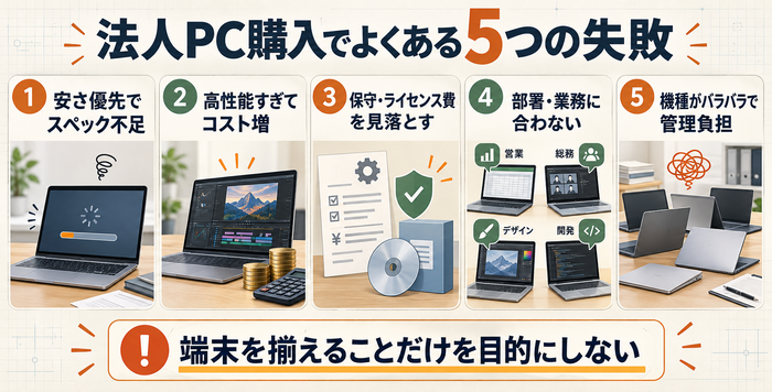 スペック不足や過剰性能、付帯費用の見落としなど法人PC購入でよくある5つの失敗