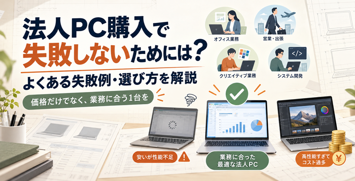 法人PC購入で失敗しないために価格と業務に必要な性能を比較するイメージ