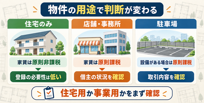 住宅・店舗や事務所・駐車場で異なるインボイス登録の必要性