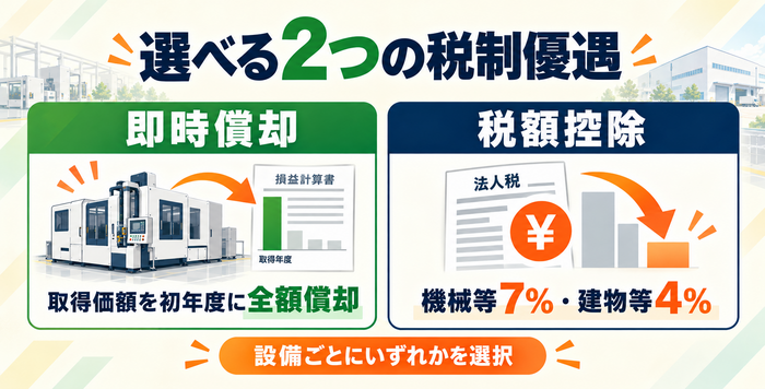 即時償却と税額控除から選べる2つの税制優遇