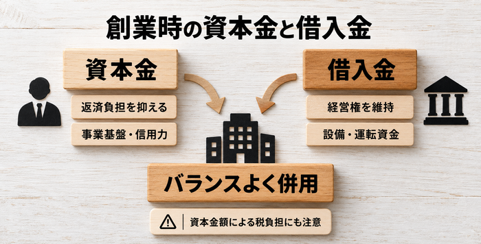 創業時に資本金と借入金を目的に応じてバランスよく併用する考え方