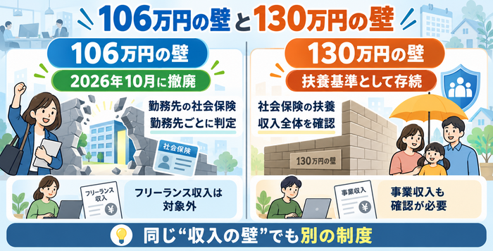 撤廃された106万円の壁と存続する130万円の壁の違い