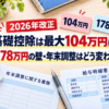2026年改正後の基礎控除104万円と178万円の壁を表したイメージ
